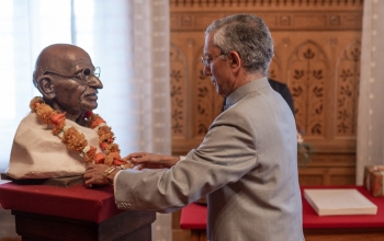 150th BIRTH ANNIVERSARY CELEBRATION OF MAHATMA GANDHIJI  SPEAKER KOVER INAUGURATES CELEBRATION IN HUNGARIAN PARLIAMENT