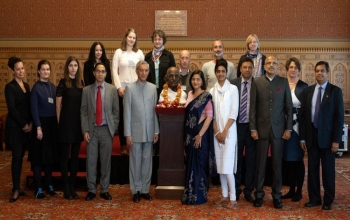 Floral tribute in Hungarian Parliament, Royal Palace lit in Indian colours Tributes to Mahatma Gandhi