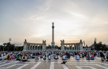 Celebration of 10th International Day of Yoga at Heroes' Square