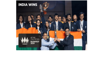 H.E. Mr. Partha Satpathy, Ambassador felicitating Indian men and women team for their historic maiden (double) gold at 45th FIDE Chess Olympiad in Budapest, Hungary